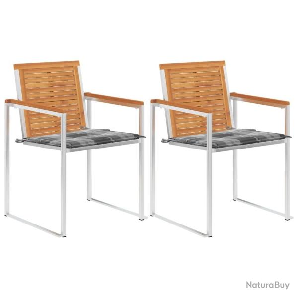 Chaises de jardin avec coussins lot de 2 Acacia solide et acier