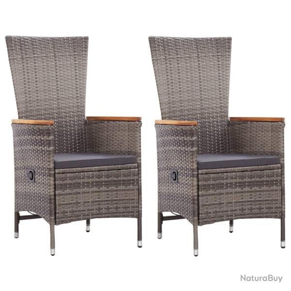 Chaises d'ext�rieur lot de 2 avec coussins R�sine tress�e Gris