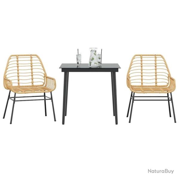 Ensemble � manger de jardin 3pcs marron r�sine tress�e verre