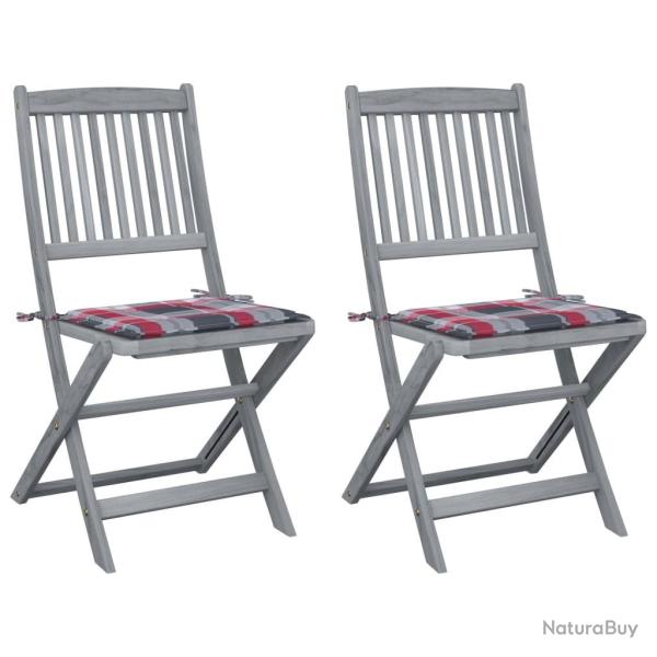 Chaises pliables d'extrieur lot de 2 et coussins Bois d'acacia