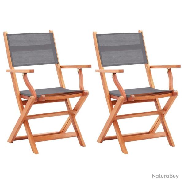 Chaises pliables de jardin lot de 2 Gris Eucalyptus textil�ne