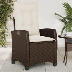 Chaise inclinable de jardin avec coussins marron r&eacute;sine tress&eacute;e