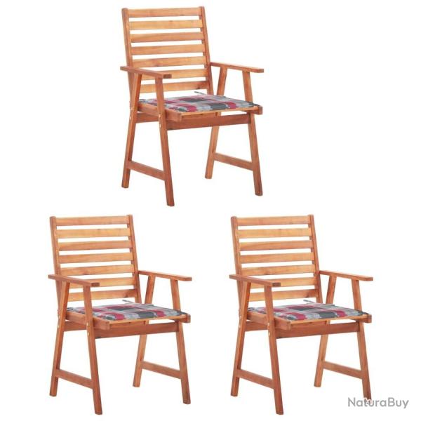 Chaises � manger d'ext�rieur lot de 3 et coussins Acacia massif