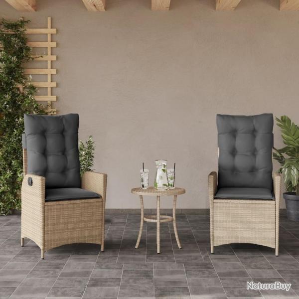 Chaises inclinables jardin lot de 2 et coussins r�sine tress�e