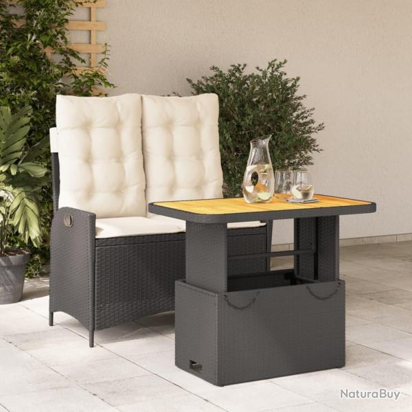 Ensemble � manger de jardin coussins 2pcs noir r�sine tress�e