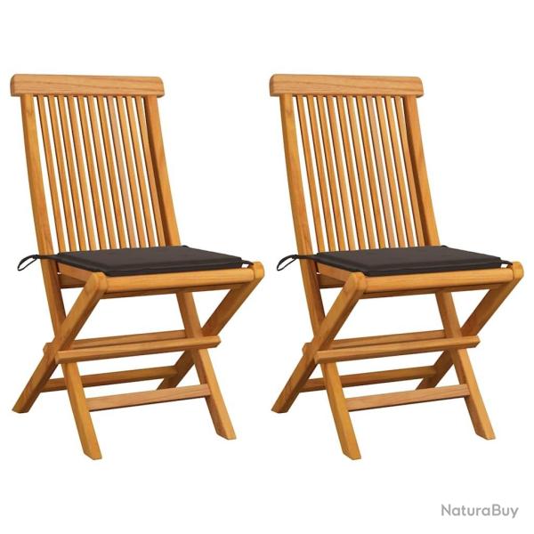 Chaises de jardin et coussins taupe lot de 2 Bois teck massif