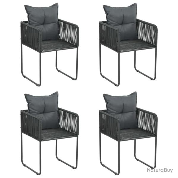 Chaises d'ext�rieur lot de 4 avec oreillers R�sine tress�e Noir