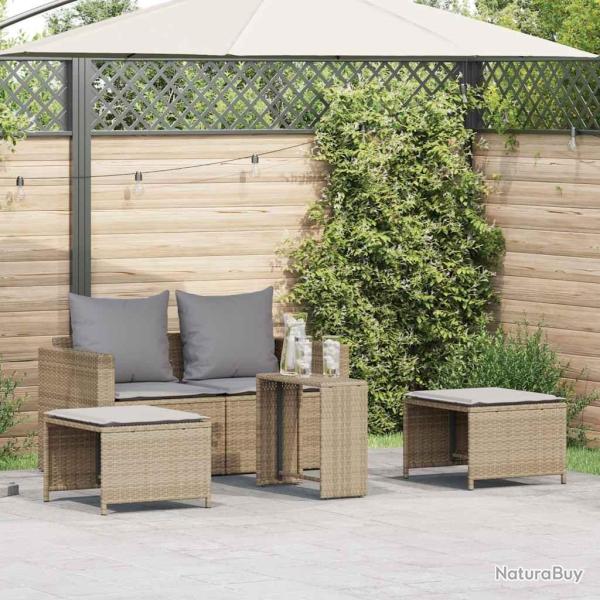 Salon de jardin 5 pcs avec coussins empilable beige polyrotin
