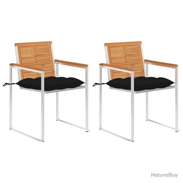 Chaises de jardin avec coussins lot de 2 Acacia solide et acier