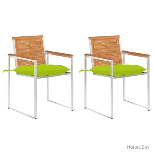 Chaises de jardin avec coussins lot de 2 Acacia solide et acier