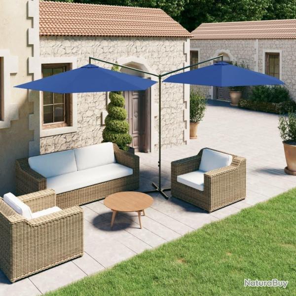 Parasol de jardin double avec m�t en acier bleu azur� 600 cm