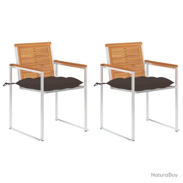 Chaises de jardin avec coussins lot de 2 Acacia solide et acier