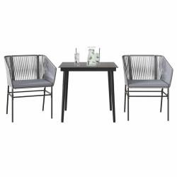 Ensemble &agrave; manger jardin coussins 3 pcs gris poly rotin verre