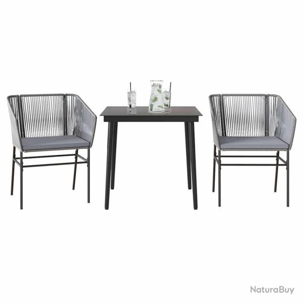 Ensemble � manger jardin coussins 3 pcs gris poly rotin verre