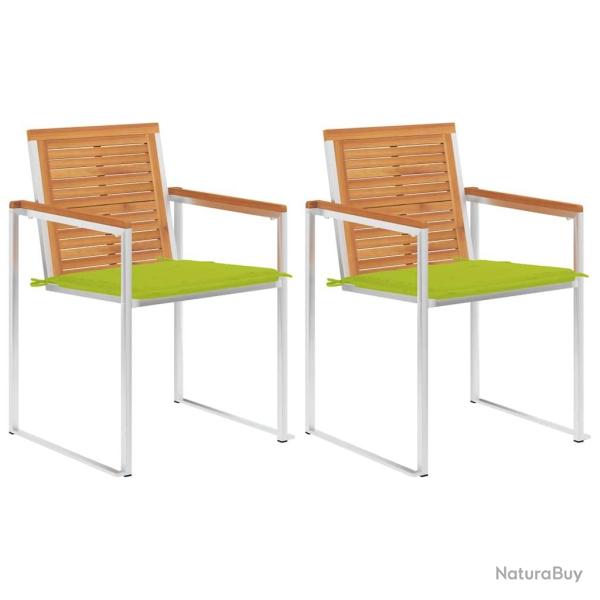 Chaises de jardin avec coussins lot de 2 Acacia solide et acier