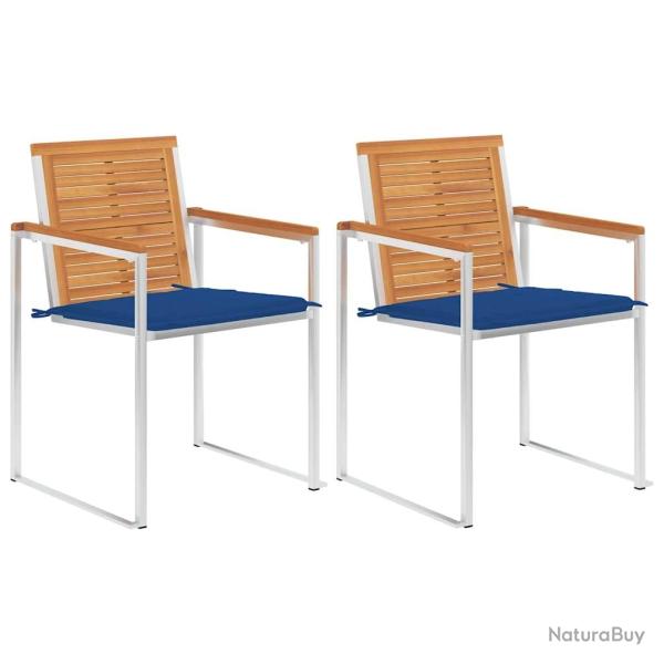 Chaises de jardin avec coussins lot de 2 Acacia solide et acier