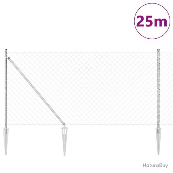 Cl�ture en cha�ne avec 13 poteaux d'ancrage 1,2 x 25 m Acier galvanis�