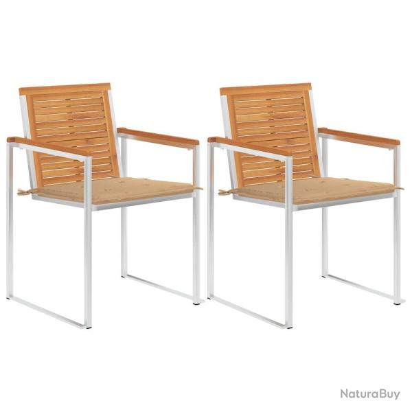 Chaises de jardin avec coussins lot de 2 Acacia solide et acier