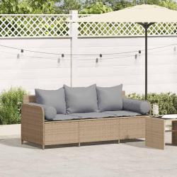 Canap&eacute; de jardin avec coussins 3 places beige r&eacute;sine tress&eacute;e