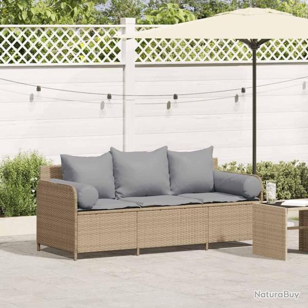 Canap� de jardin avec coussins 3 places beige r�sine tress�e
