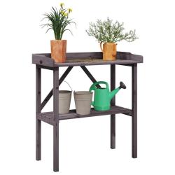 Table &agrave; plantes avec &eacute;tag&egrave;re gris 78x38x82,5 cm bois de sapin