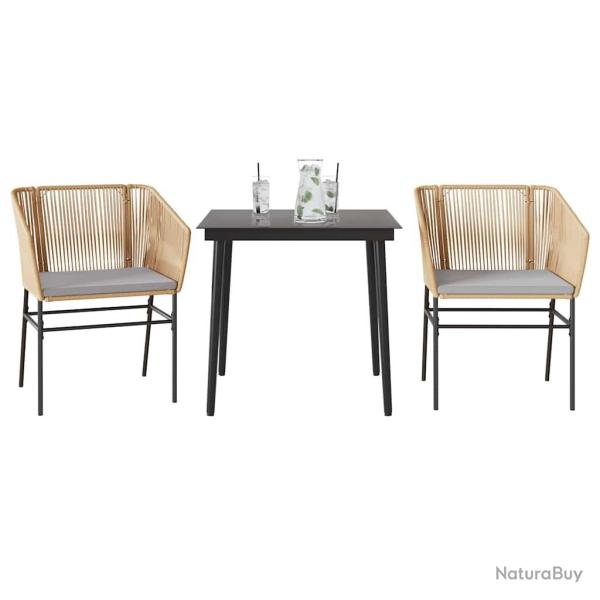 Ensemble � manger jardin coussins 3pcs marron poly rotin verre