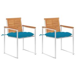 Chaises de jardin avec coussins lot de 2 Acacia solide et acier