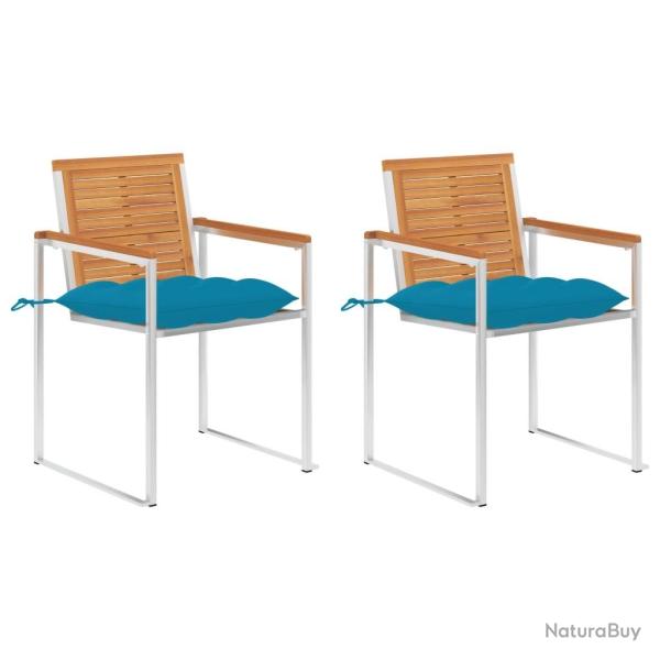 Chaises de jardin avec coussins lot de 2 Acacia solide et acier