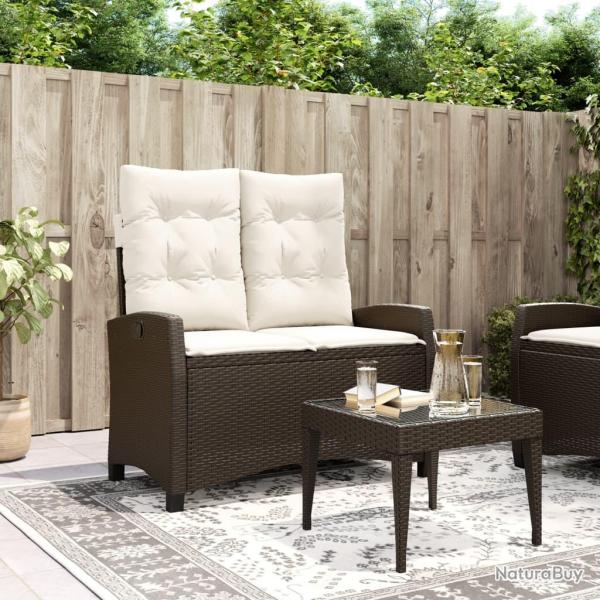 Banc inclinable de jardin avec coussins marron r�sine tress�e