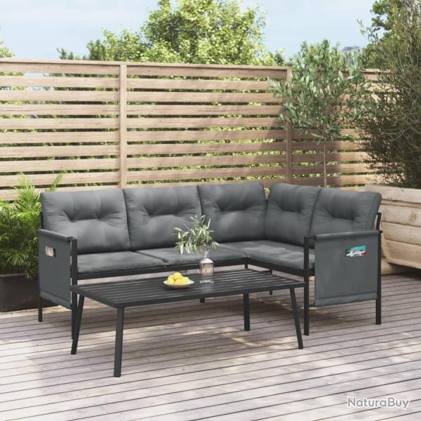 Canap� d'angle de jardin anthracite acier et textil�ne