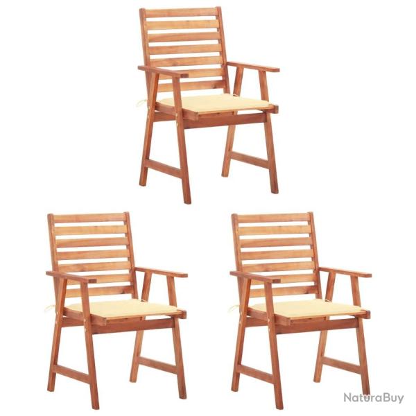 Chaises � manger d'ext�rieur lot de 3 et coussins Acacia massif