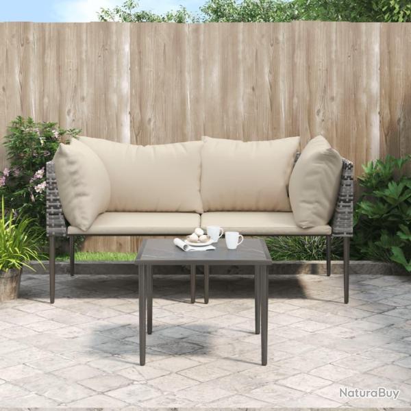 Salon de jardin 3 pcs avec coussins Gris R�sine tress�e