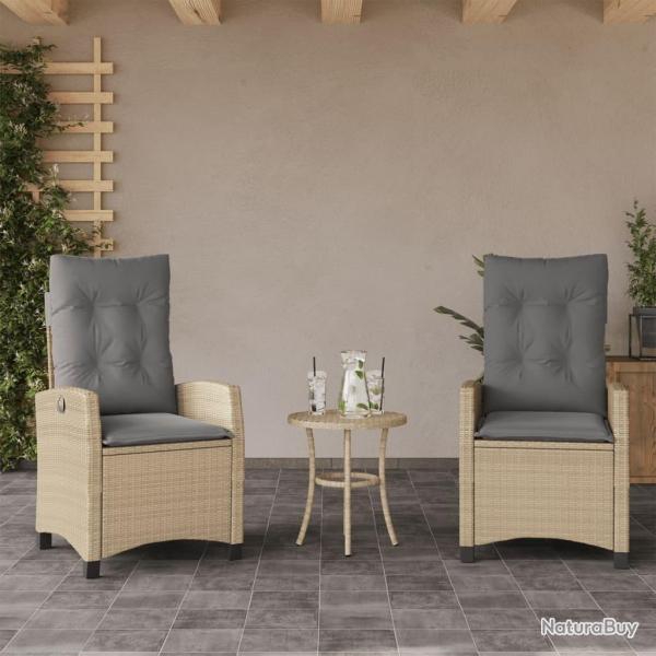 Chaises inclinables jardin lot de 2 et coussins r�sine tress�e