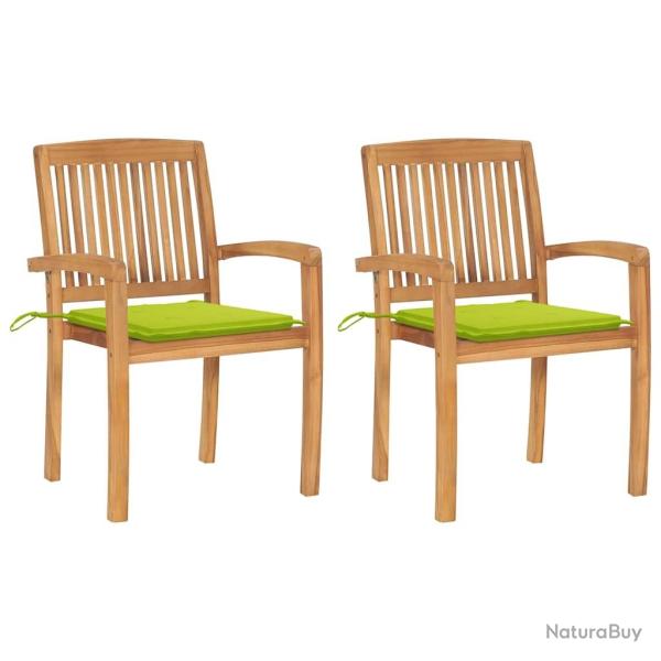 Chaises de jardin lot de 2 avec coussins vert vif Teck massif
