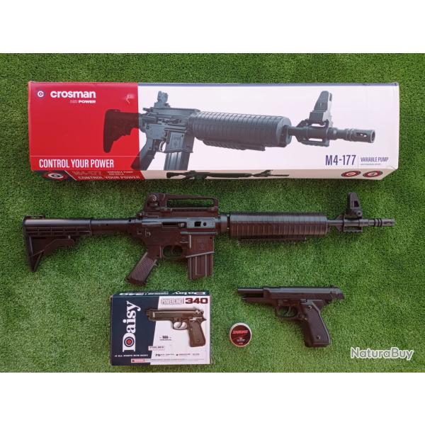 PACK-23 Carabine PCP  pompe M4-177 Bbs et Plomb Cal. 4,5 mm  + Pistolet-Laser Daisy Mod.426 4,5 mm