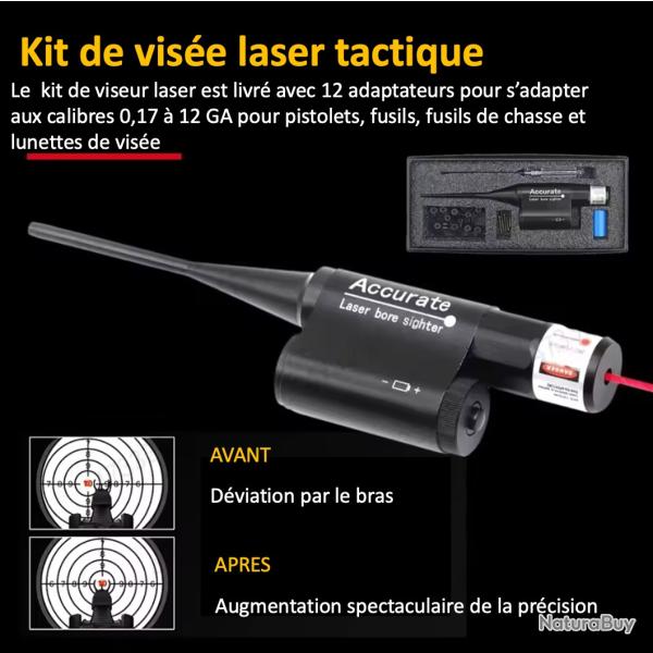 Laser-Kit de vis�e � point rouge avec adaptateur de calibre 12, calibre 0.177 � 12 GA