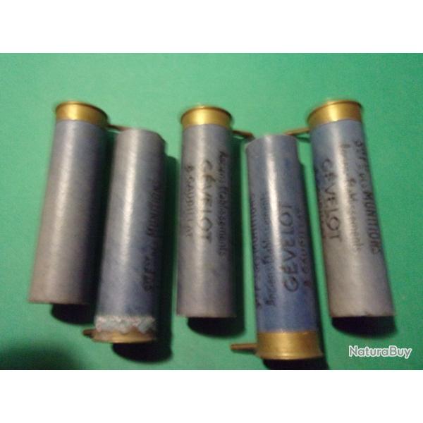 5 Douilles vides  broche  en carton bleu cal: 20, Gevelot Paris