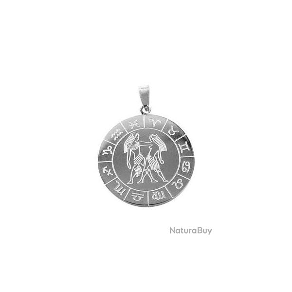 Pendentif astrologique G�meaux en inox grav�