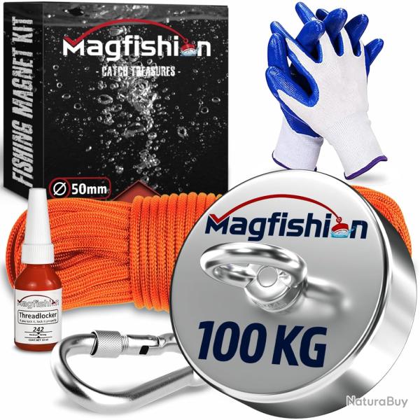 Aimant de P�che Neodyme Puissant - 100KG avec Corde (20M) et Gants - Kit de P�che