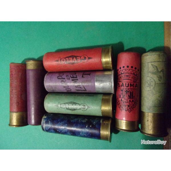 Petit lot de 8 cartouches ancienne de chasse en cal: 16 divers fabricants, tuis cartons