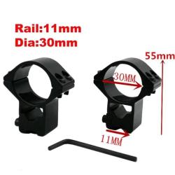 Colliers de fixation pour lunette de tir rail 11 mm type tunnel diam&egrave;tre 30 mm