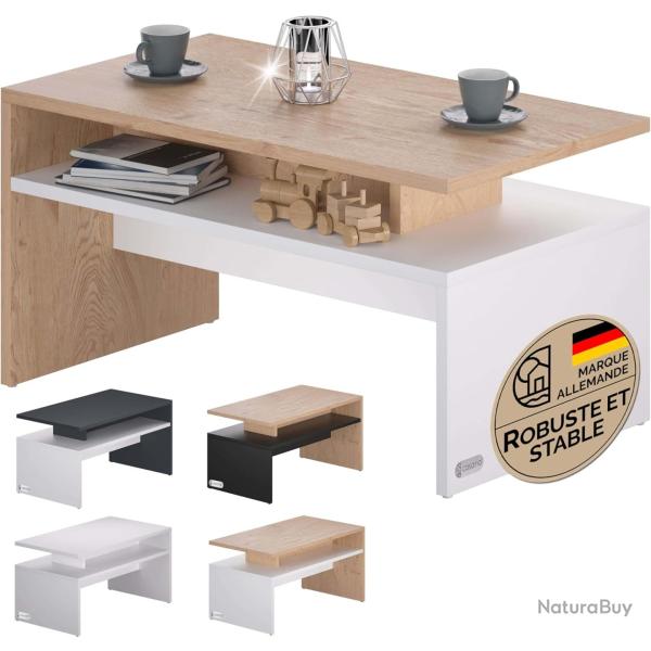 Table Basse rectangulaire Blanc chne 95x55x50cm Table de Salon 50kg