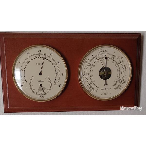 Baromtre, hygromtre et thermomtre d'intrieur en bois massif