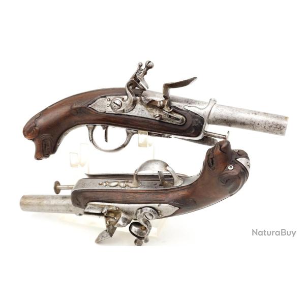 PAIRE DE PISTOLETS � SILEX CHIEN DE MER MARINE MILITAIRE VERS 1770 / 1780 - FRANCE ANCIENNE MONARCHI