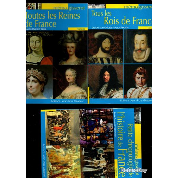 tous les rois de france , toutes les reines et chronologie histoire de france m�mo gisserot 3 livres