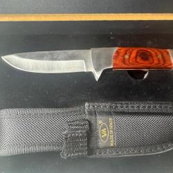 Couteau fixe VA "Made in Spain" - Manche bois, lame inox, coffret cadeau