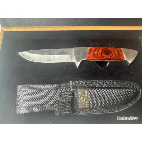 Couteau fixe VA "Made in Spain" - Manche bois, lame inox, coffret cadeau
