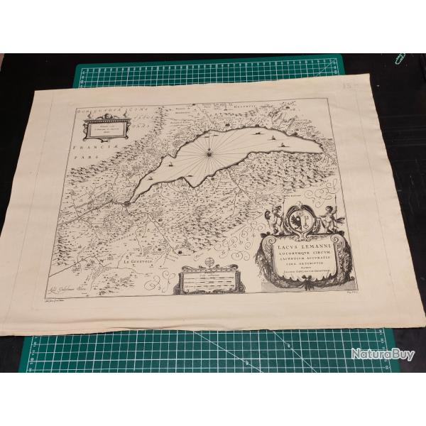CARTE ANCIENNE DU LAC LEMAN , BLAEU, GRAVURE LITHOGRAPHIE,?