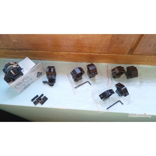 fixations pour lunettes de tir 25mm, diff�rentes hauteurs.