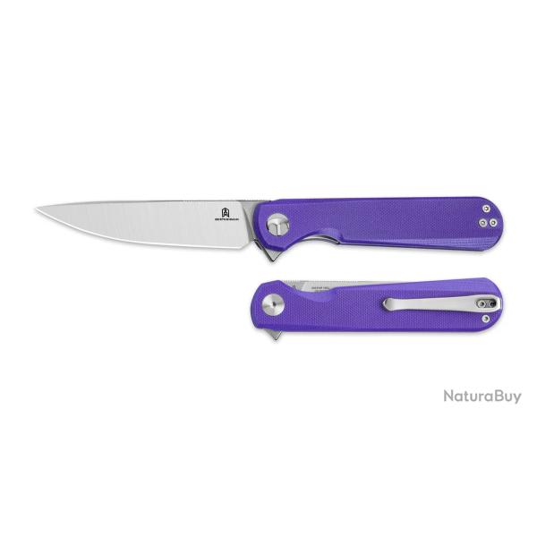 Couteau BESTECHMAN Flick Purple Lame Drop Point SW Acier D2 Manche G10 Liner Lock KIVT Clip BTKMK13B